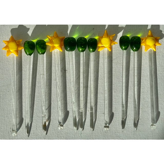 Glass Vintage Blown Glass Martini Olive Picks & Sun Swizzle Sticks-Set 11 For Sale - Image 7 of 8