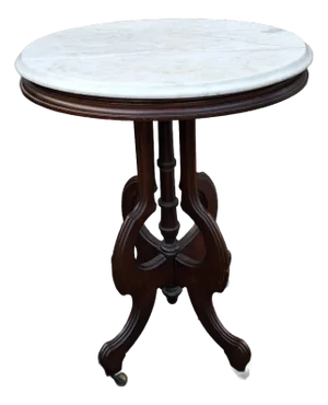 Late 19th Century Eastlake Style Walnut and Marble Tip Oval Rolling Side Table