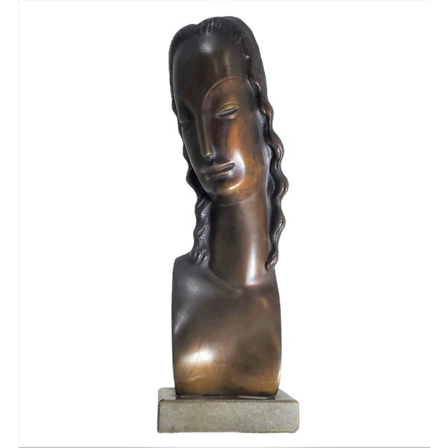 Early 20th Century Minimalist Bronze Sculpture / Portrait / Bust of a Woman by Adam Antes For Sale - Image 11 of 12
