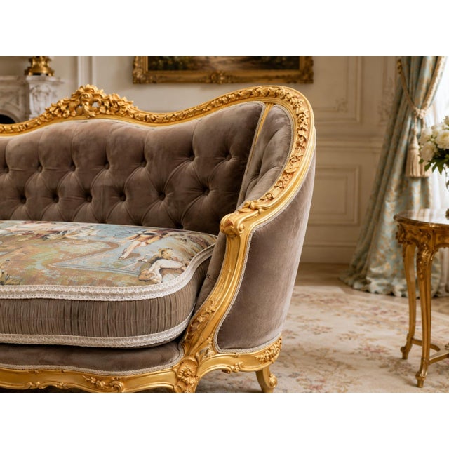 Coffee 1950s French Atelier Louis XVI Gold Beech Settee - 1 Pc For Sale - Image 8 of 13