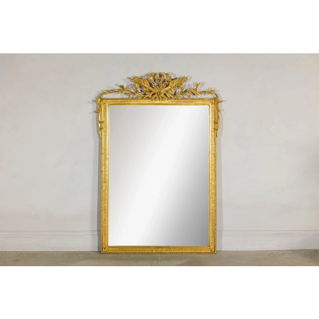 Late 20th Century Louis XVI-Style Giltwood Mirror with Allegorical Crest of Triumph and Virtue For Sale - Image 5 of 12