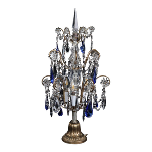 Mid 20th Century French Crystal & Blue Glass Candelabra Table Lamp
