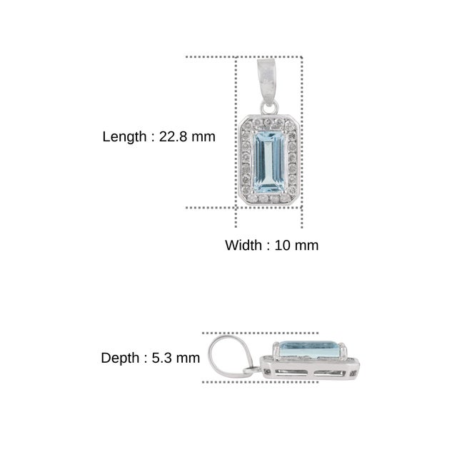Baguette Cut 1.7 Ct Aquamarine & Diamond Halo Pendant Charm in 925 Sterling Silver For Sale - Image 10 of 13