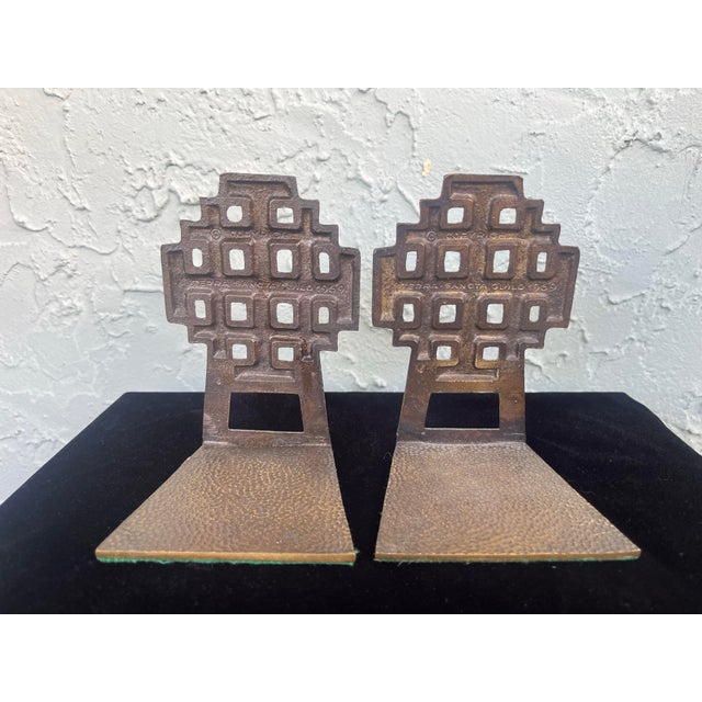 1969 Terra Sancta Guild Enamel Mosaic Cross Brass Bookends Set (Of 2) For Sale - Image 4 of 6