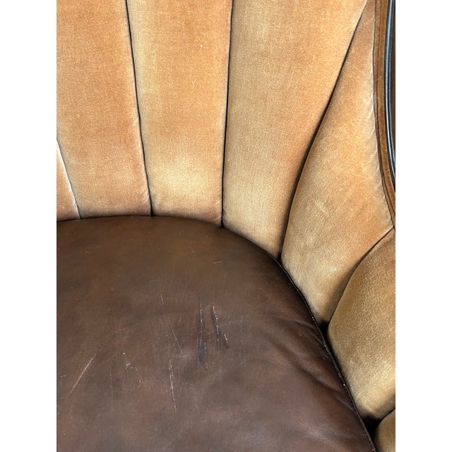 Late 20th Century Fabulous Pair of Leather and Velvet Channel Back Library Club Chairs For Sale - Image 10 of 12
