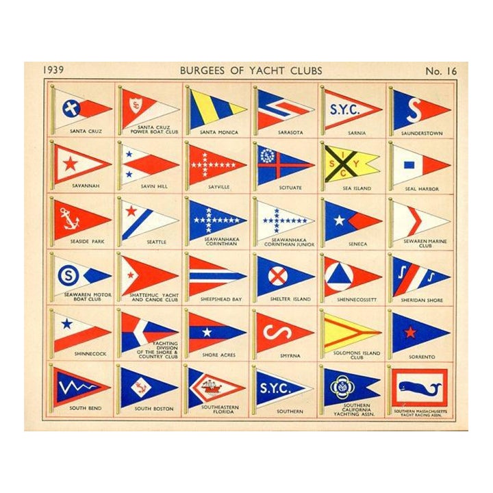 1939, Yacht Club Flags Including Florida and Georgia, Original Vintage ...