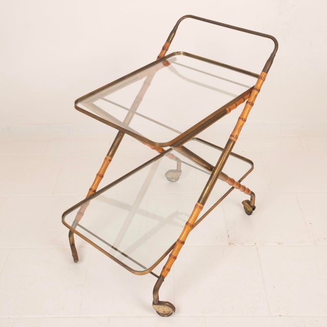 Vintage Cart in Faux Bamboo and Brass by Cesare Lacca, 1950 For Sale - Image 14 of 18