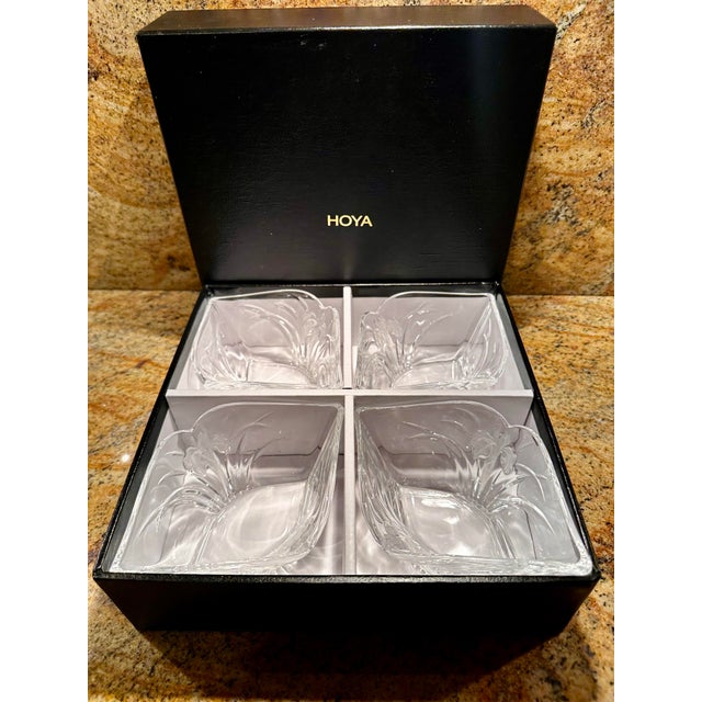 1980s Hoya Crystal Japan Floral Pattern Set of 4 Bowls-Original Box-Model Nyb986au For Sale - Image 11 of 12