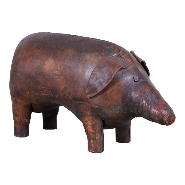 1960s Dimitri Omersa Leather Pig Footstool for Abercrombie and Fitch For Sale