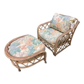 Vintage Brown Jordan Bentwood Rattan Chair & Ottoman For Sale