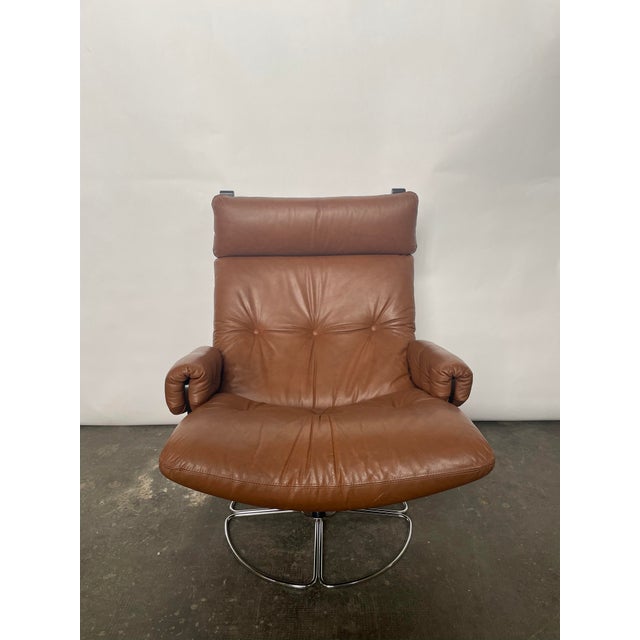 Swivel Armchair in Light Brown Leather by Bruno Mathsson for Dux, 1960s For Sale - Image 3 of 14