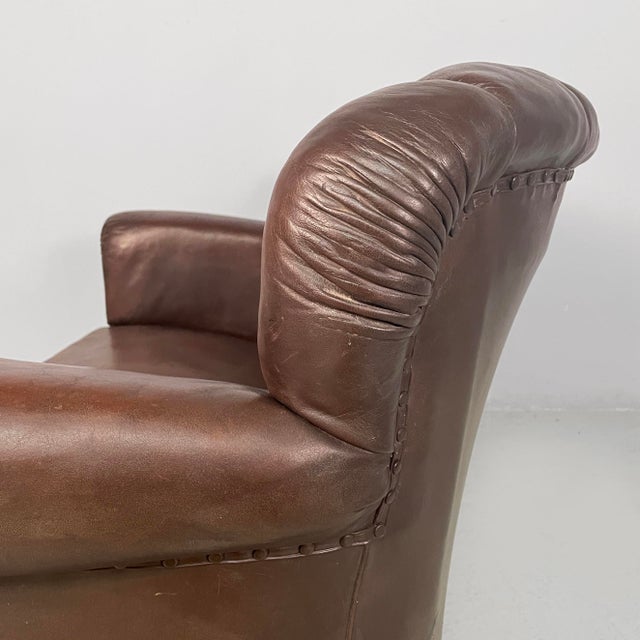 Italian Art Deco Brown Leather 2-Seater Sofa from Saracchi, 1930s For Sale - Image 11 of 18
