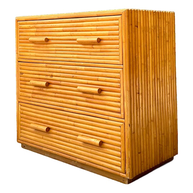 Vintage Bamboo Three-Drawer Chest For Sale