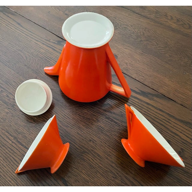 1920s 1920s Art Deco Salem Tricorne Streamline Mandarin Orange Coffee Pot, Open Sugar Bowl, Creamer - Set of 3 For Sale - Image 5 of 9