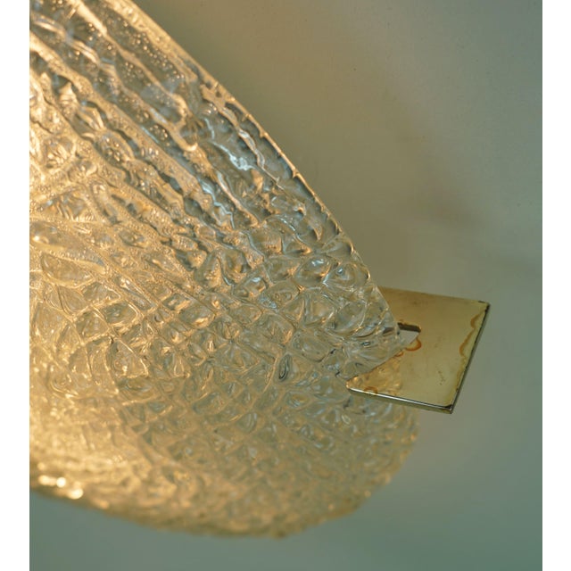 Metal Vintage Ice Glass Ceiling Lamp Flush Mount with Relief Surface from Kaiser-Leuchten, 1960s For Sale - Image 7 of 18
