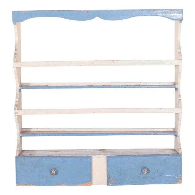 White and Sky-Blue Painted Portuguese Plate Rack, 1950 For Sale - Image 9 of 9