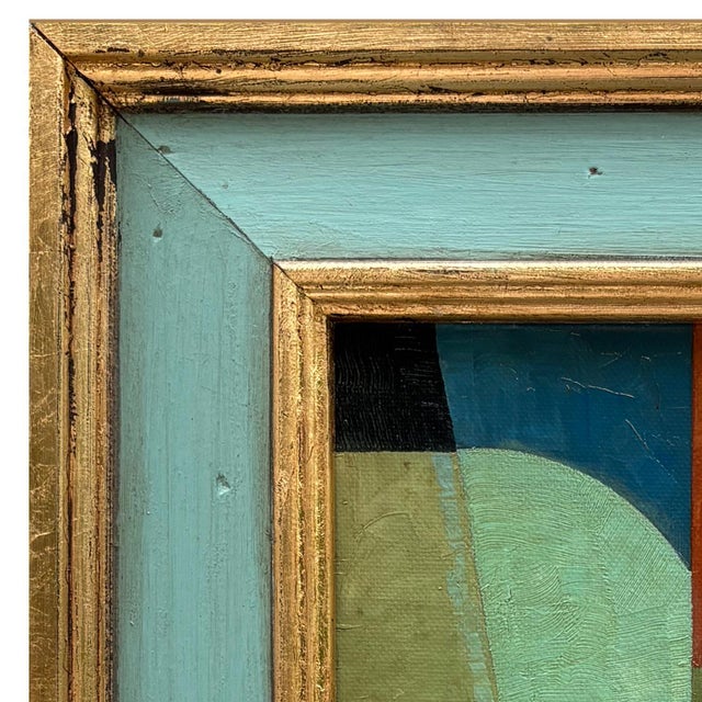 Various Artists Contemporary Abstract Oil Painting in Vintage Blue Painted Frame For Sale - Image 4 of 6
