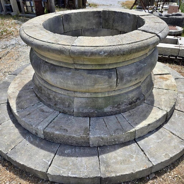 Amazing and unique great stone well began 20th century italy large round circular well, hand made in limestone with two...