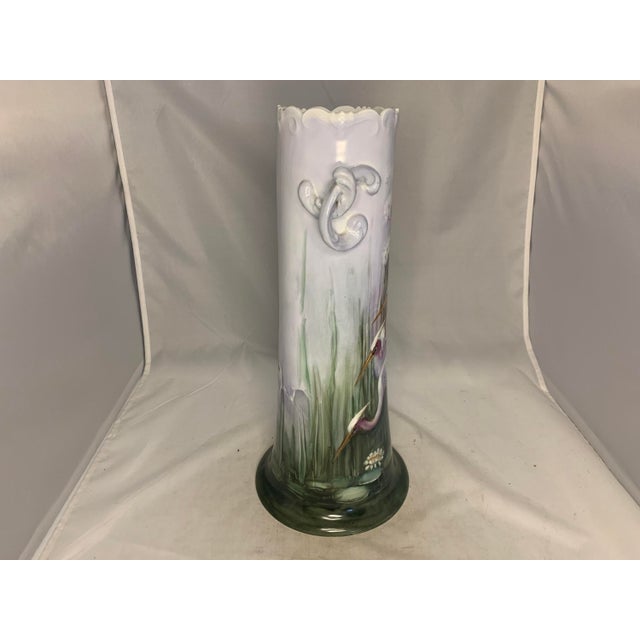 Ceramic Antique Austrian Hand-Painted Egret Vase: Vienna Floral Decor For Sale - Image 7 of 10
