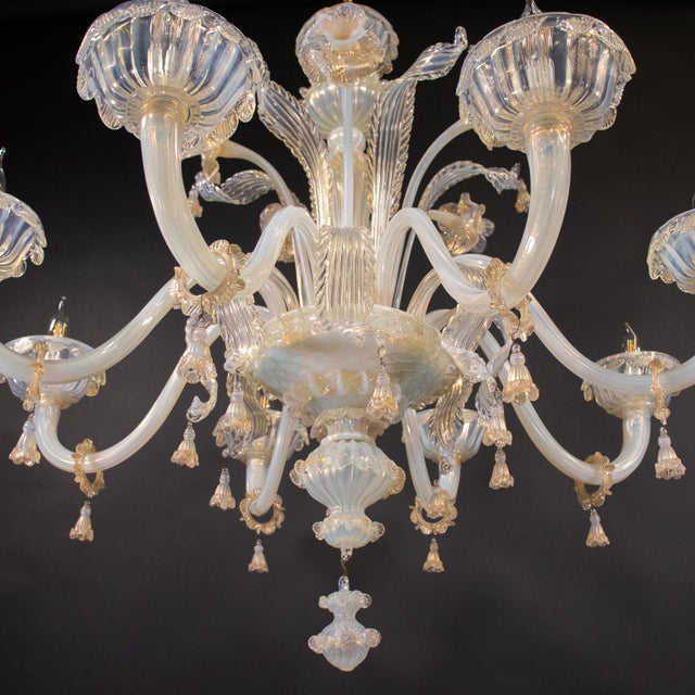 Glass Large 8-Arm Ca’ Rezzonico Style Gold-Infused Opaline Murano Chandelier in the Manner of Giuseppe Briati For Sale - Image 7 of 18