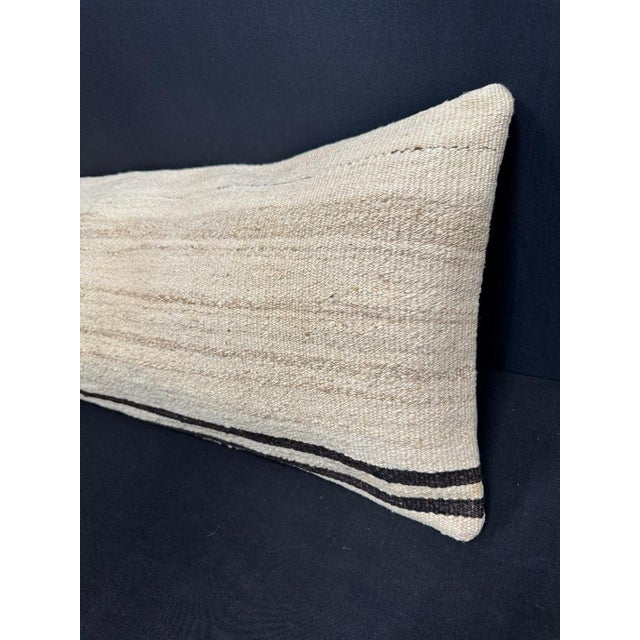 Turkish Hemp Pillow Cushion Natural Beige Black Cushion Cover 14"x45" For Sale - Image 4 of 4