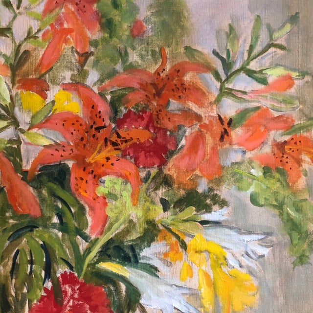 Original 1960’s Impressionist Still Life Painting With Lilly’s Signed For Sale - Image 4 of 7