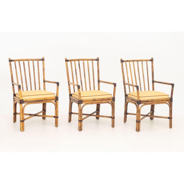 Set of Six Pierce Martin Modern Bamboo and Rattan Wrapped Arm Chairs For Sale - Image 9 of 14