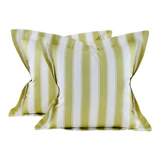 Designer Vicki Payne Free Spirit Green Cream-White Stripe Pillow Covers For Sale