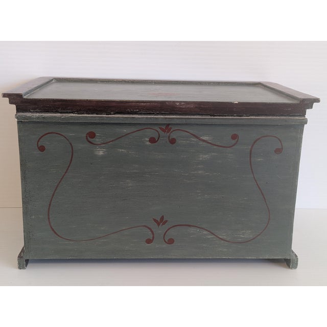 Vintage Handcrafted and Painted Wood Folk Art Jewelry Box For Sale - Image 4 of 12