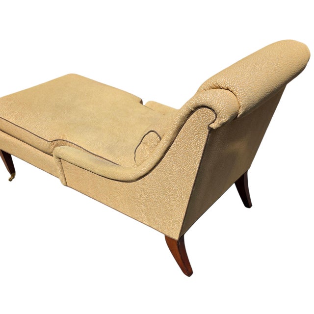 Wood Early 20th Century Councill Furniture Mid-Century Modern Neoclassical Chaise Lounge With Carved Mahogany Legs and Brass Casters For Sale - Image 7 of 11