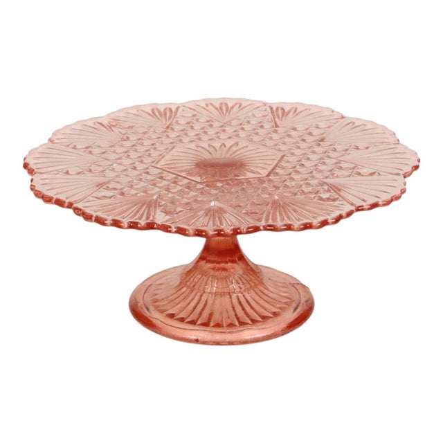 Art Deco Pink Rosaline Glass Cake Plate, 1930s For Sale - Image 12 of 14