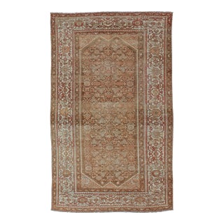 Early 20th Century Earthy Tone Antique Hand Knotted Persian Hamadan Rug With All-Over Pattern For Sale