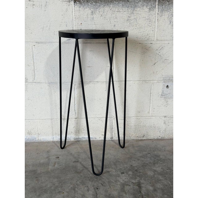 Black Stone Mosaic Top Plant Pedestal With Metal Hairpin Legs Vintage 1970s For Sale - Image 4 of 10