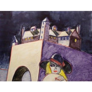1984 "At The Castle of The Wolf" Impressionist Style Monotype by Earl Linderman For Sale