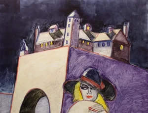 1984 "At The Castle of The Wolf" Impressionist Style Monotype by Earl Linderman