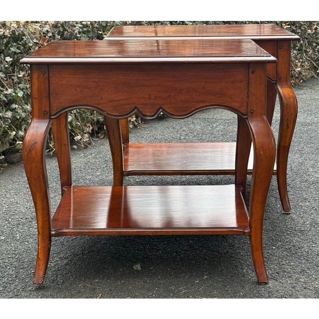 Drexel Furniture Rustic French Country Solid Cherry Inlaid End Tables - Set of 2 For Sale In New York - Image 6 of 12