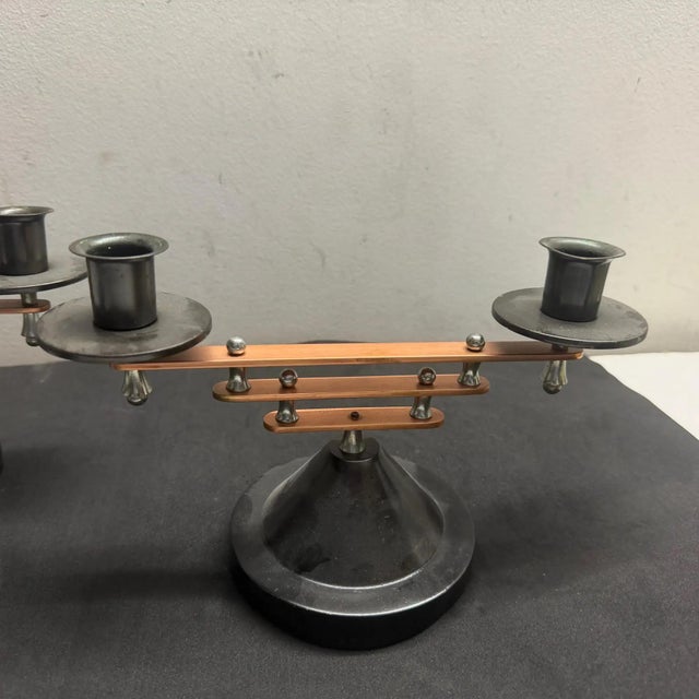 1930s Set of Two Art Deco Silver Plated and Copper Two Lights French Candelabras For Sale - Image 10 of 13