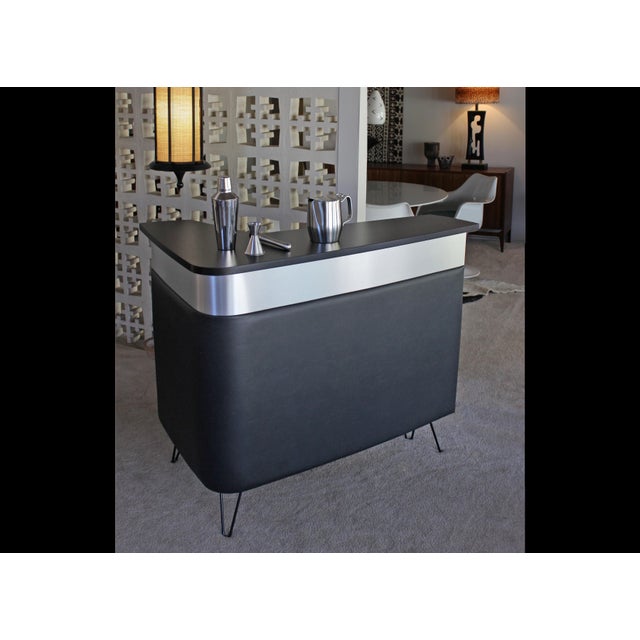 Mid Century Modern Style Black Boomerang Bar With Brushed Metal Accent