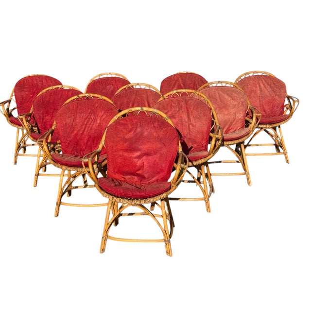 Vintage Rattan Armchairs, 1960s, France, Set of 10 For Sale - Image 13 of 18