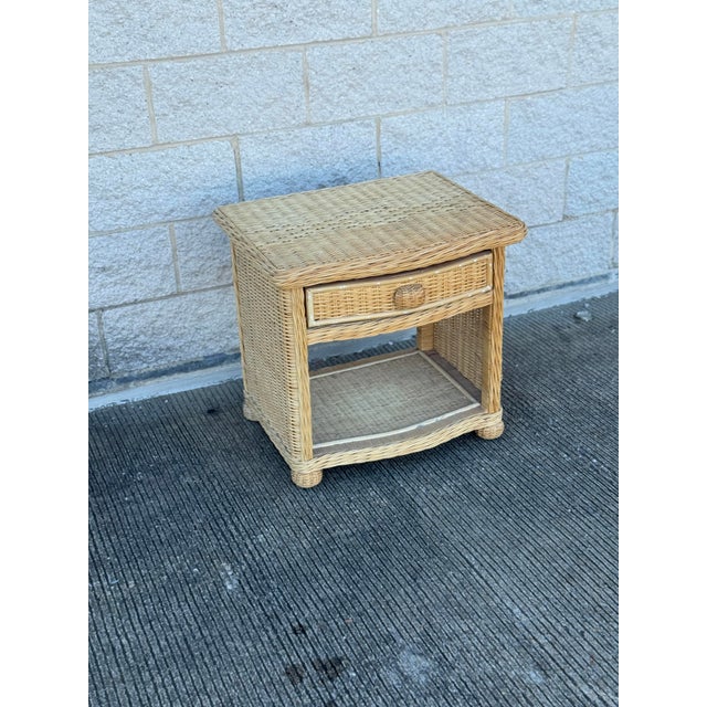 Vintage Wicker Nightstand With Drawer and Lower Shelf For Sale - Image 4 of 8