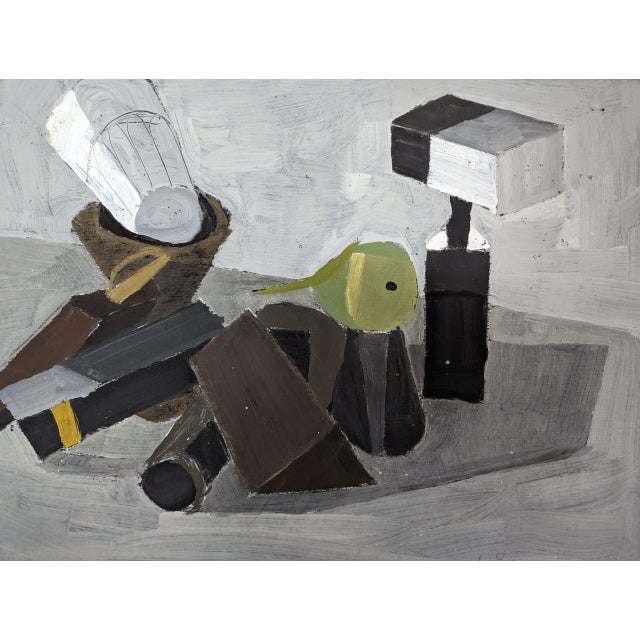 1968 Mid-Century Modern "Stacked Objects" Vintage Still Life Oil Painting by Swedish Artist Gunnar Hållander (1915-1980), Framed For Sale - Image 9 of 12