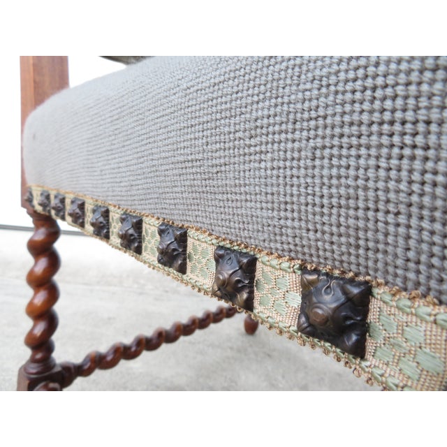 Antique Barley Twist Needle Point Carved Lions Hall or Throne Chair ~ Traditional Style Wood Side Accent Art Seating For Sale - Image 12 of 18