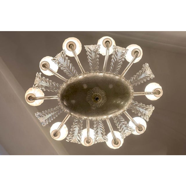 Glass Art Deco Oval Murano Glass Chandelier from Barovier, 1940s For Sale - Image 7 of 11