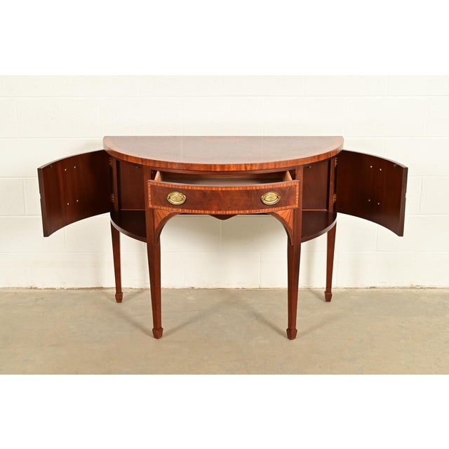 1980s Baker Furniture Federal Inlaid Mahogany Demilune Sideboard Credenza For Sale - Image 5 of 15