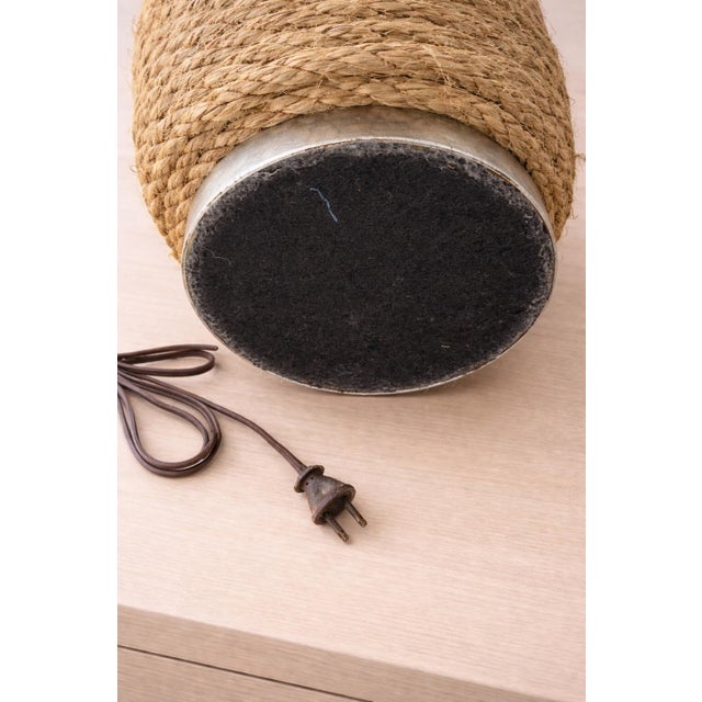 Coastal Rope Wrapped Table Lamp With Linen Shade – Organic Modern Texture For Sale - Image 4 of 7