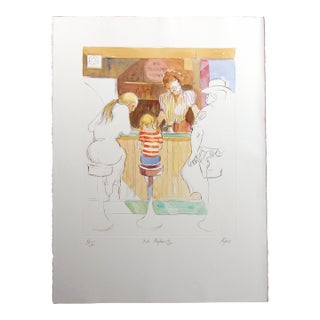 William Papas "No Profanity" Hand Colored Etching Artwork, Diner, For Sale