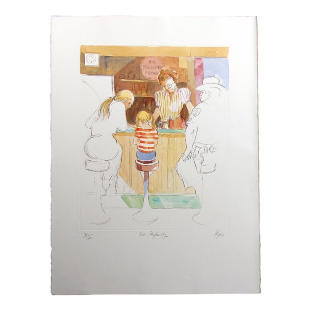William Papas "No Profanity" Hand Colored Etching Artwork, Diner, For Sale
