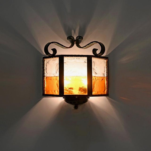 1970s Brutalist Wrought Iron and Amber Glass Sconces from Longobard, Italy, 1970, Set of 2 For Sale - Image 5 of 16