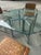Up for consideration is a beautiful vintage chrome and woven leather dining set with a geometric glass top. This would...