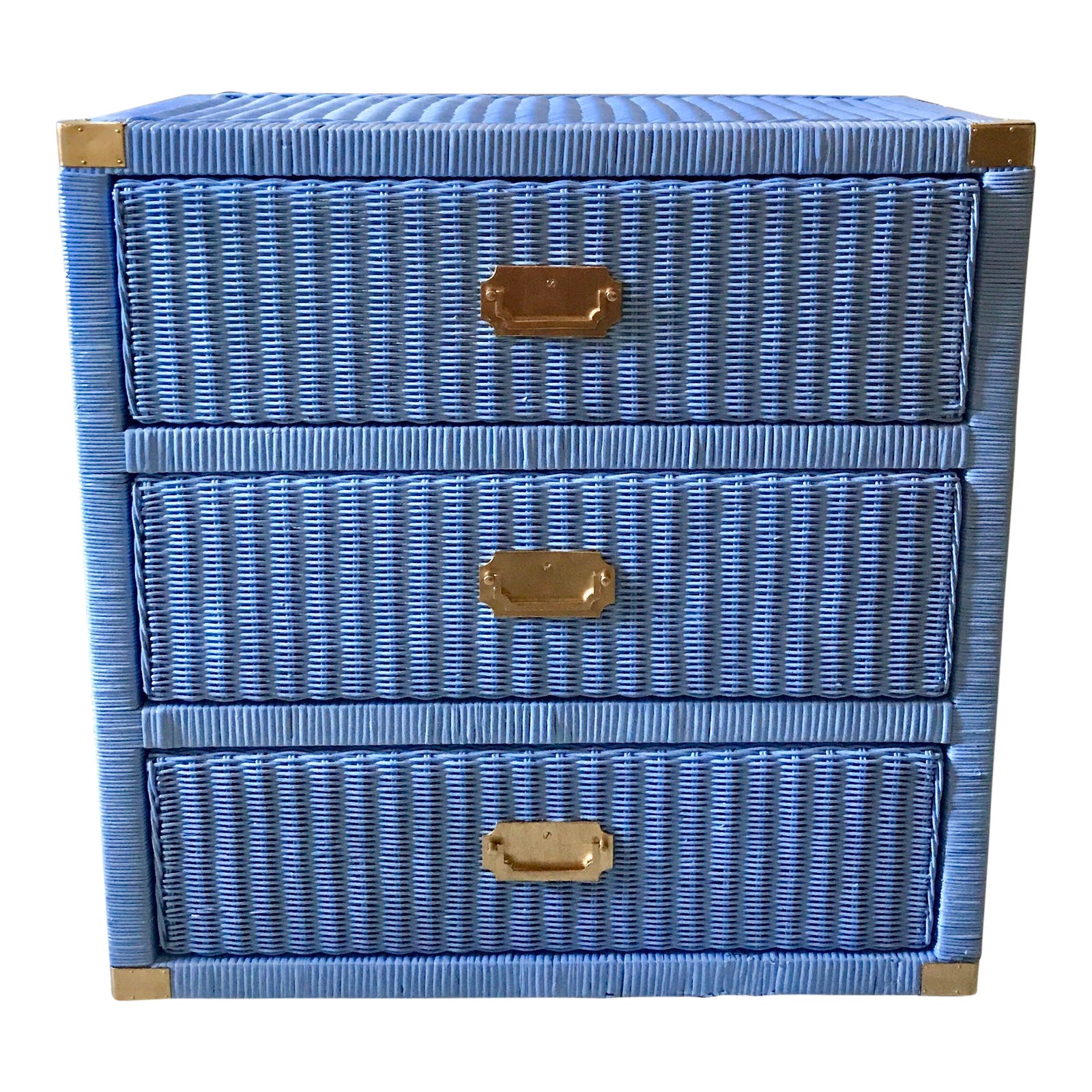 Lacquered Periwinkle Blue Wicker and Rattan MidCentury Campaign